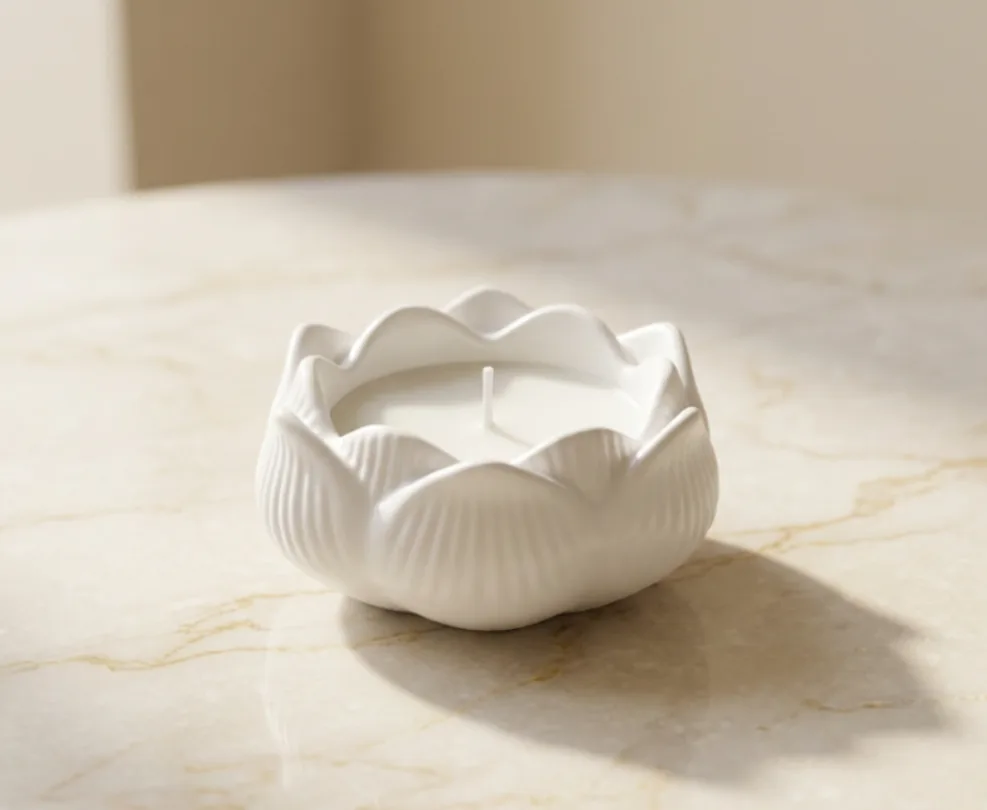 White Lotus Candle | El Yapımı Dekoratif Lotus Mum